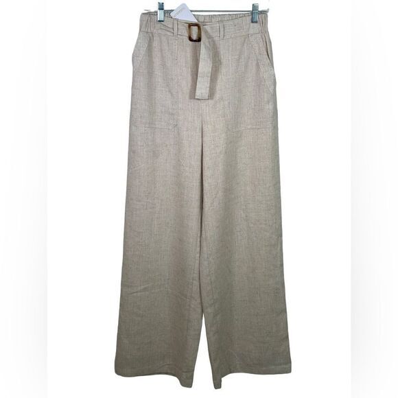 SUGARLIPS pants Size Small cream step up wide leg lined belted linen blend NWT - Picture 1 of 8
